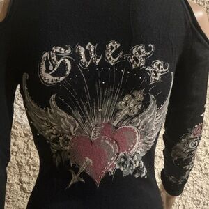 Vintage GUESS Black Cold Shoulder Body-hugging Mini-Dress / Top